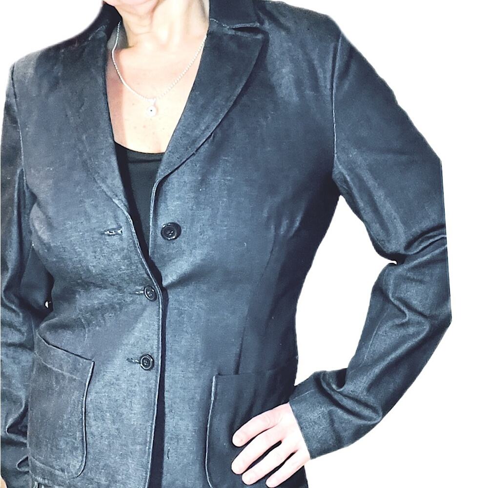Women Gap Dark Denim Blazer Vintage 00 structured w- stretch partial lined SZ 8